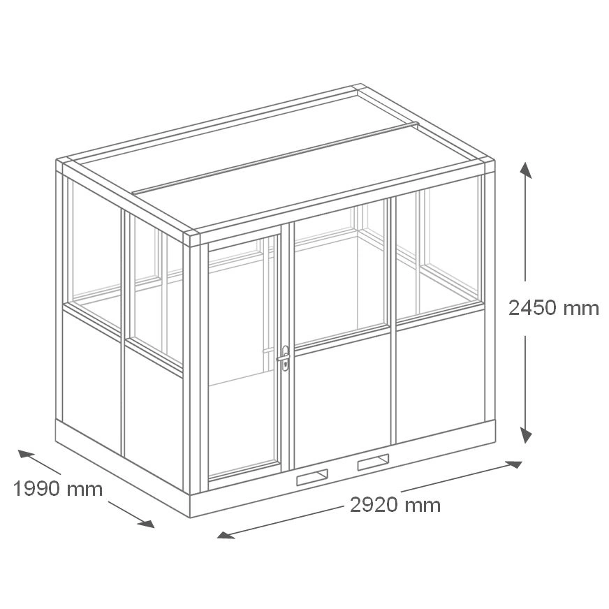 Plan 3D cabine d’atelier palettisable 3x2m NOVOCAB pour visualisation et implantation