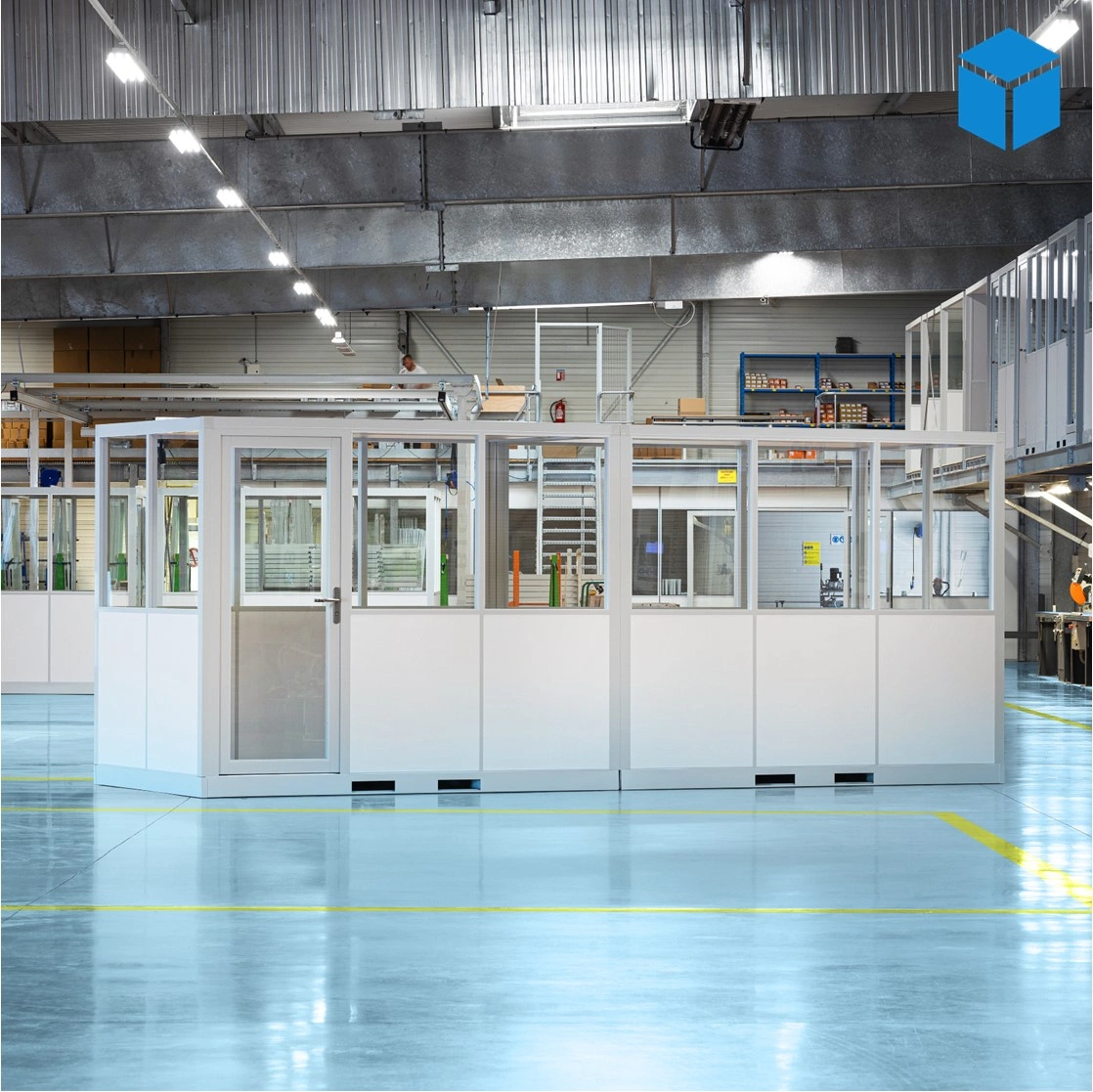 Cabine palettisable 6x2m finition blanche en bâtiment industriel