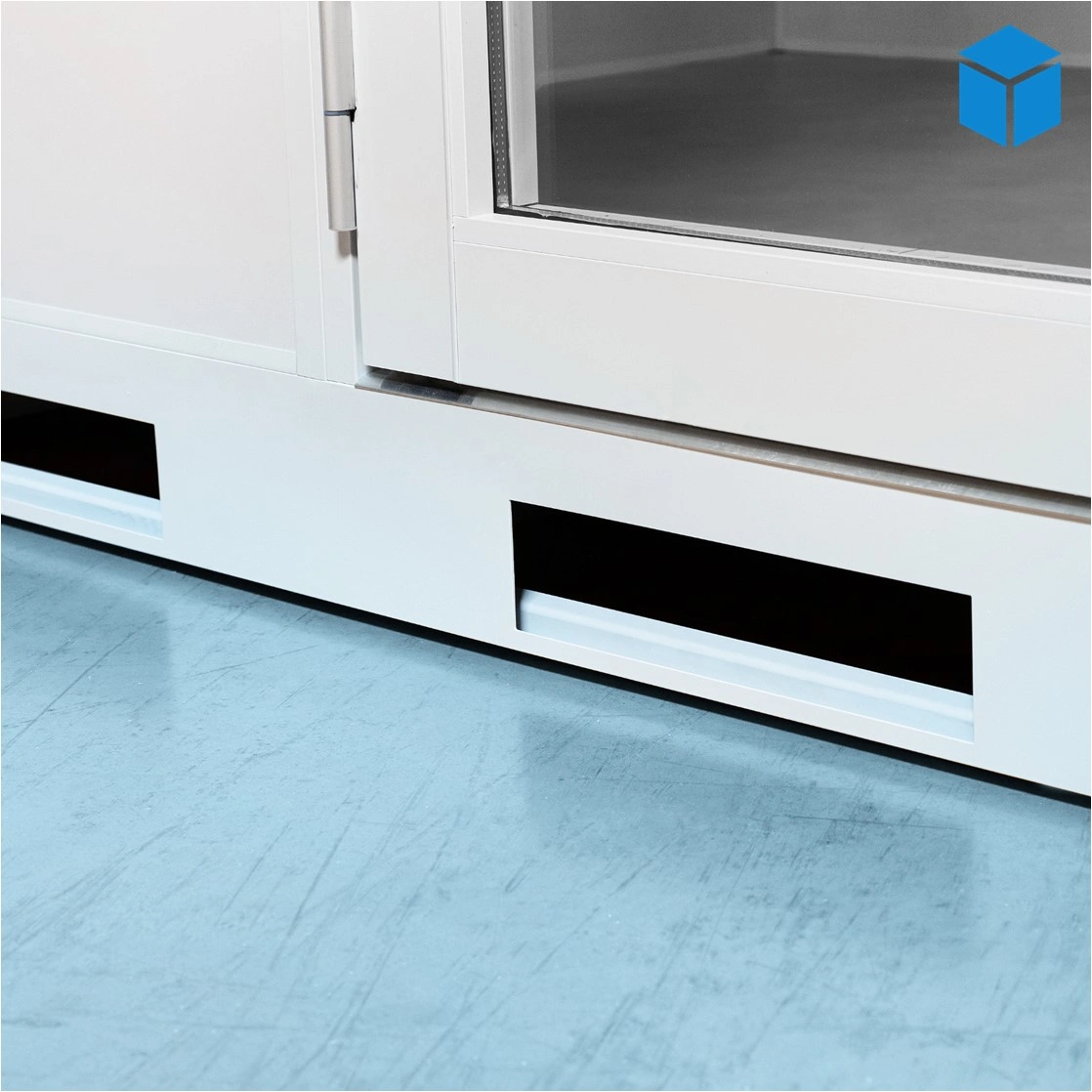 Socle acier guide-fourches cabine d'atelier palettisable NOVOCAB