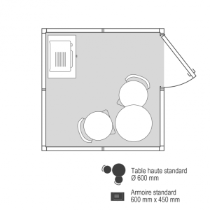 Implantation 2D cabine d’atelier palettisable 2x2m NOVOCAB avec aménagement d'une table