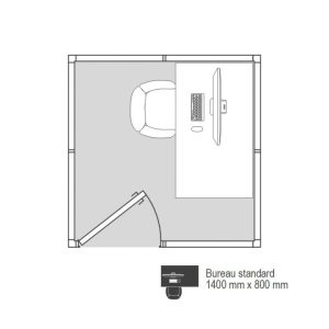 Implantation 2D cabine d’atelier palettisable 2x2m NOVOCAB avec aménagement d'un bureau
