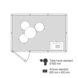 Implantation 2D cabine d’atelier palettisable 3x2m NOVOCAB avec table