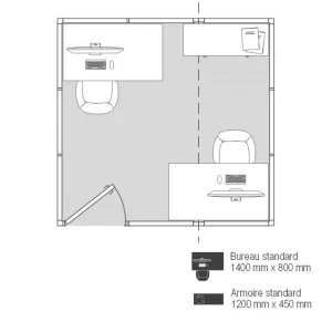 Implantation 2D cabine d’atelier palettisable 3x3m NOVOCAB avec 2 postes