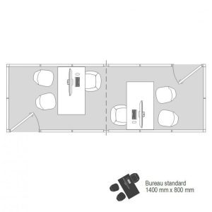 mplantation 2D cabine d’atelier palettisable 6x2m avec 2 postes de travail pour réception