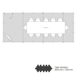 Plan 2D cabine d’atelier palettisable 7x3m aménagée en grande salle de réunion