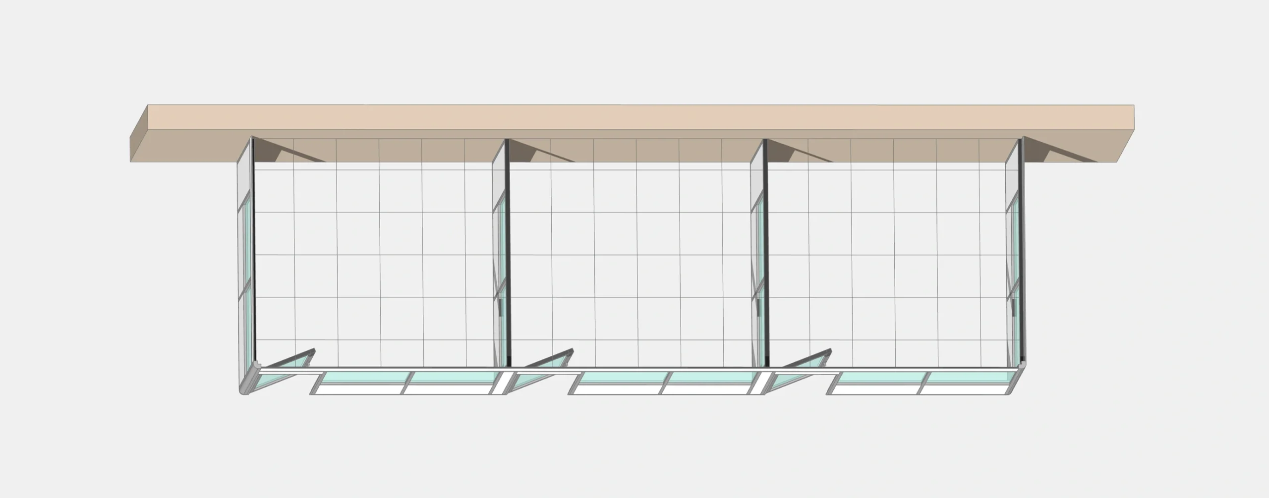 Plan vue de dessus cabine d'atelier NOVOKIT 3-3f 3 modules 3 faces mur trois cellules deux cloisons