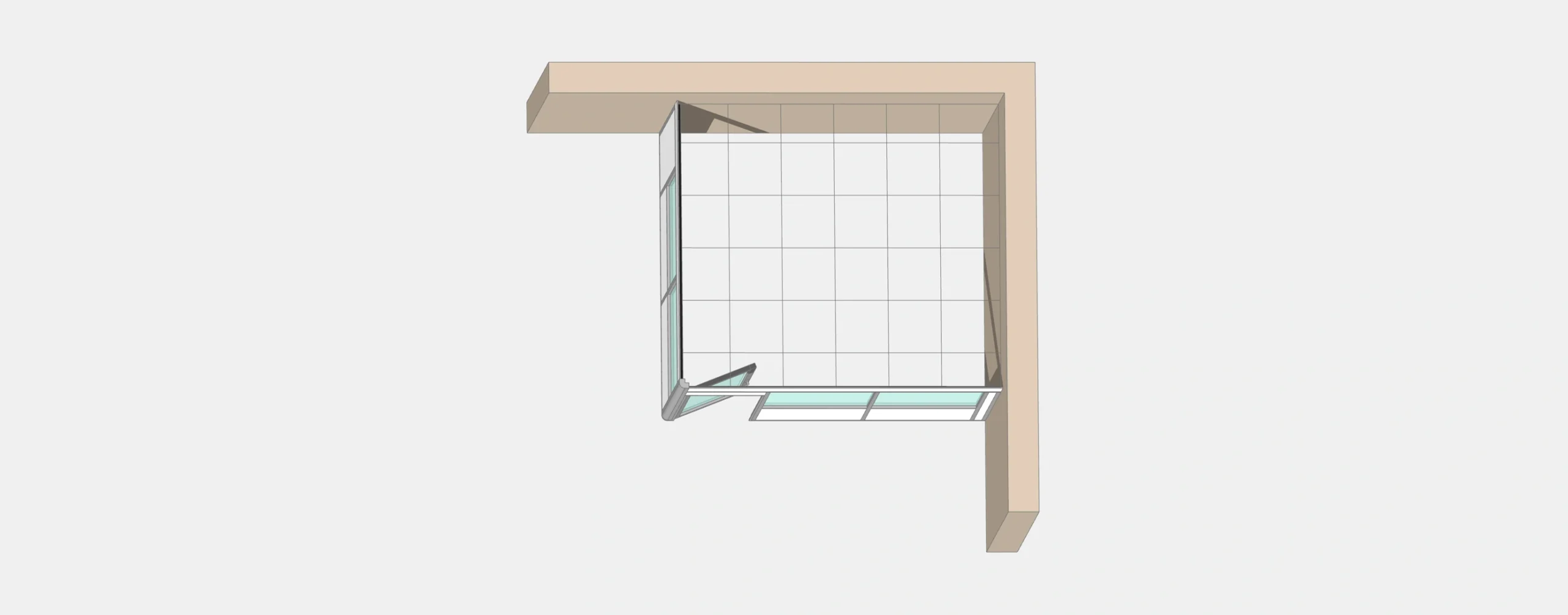 Plan vue de dessus cabine d'atelier NOVOKIT 1-2fd 1 module 2 faces angle mur droit deux murs