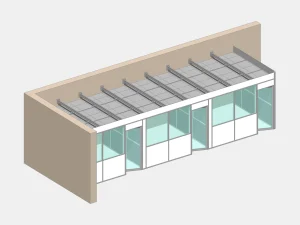 Cabine d'atelier en kit angle gauche 3 modules NOVOKIT trois espaces plafond vue 3D