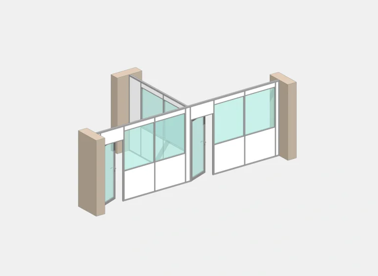 Cloison autoportante entre deux murs – 2 espaces, vue 3D