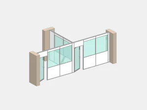 Cloison de bureau en kit 2 bureaux 1 face entre murs NOVOKIT double cellule aluminium vue 3D