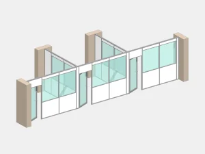 Cloison de bureau en kit 3 bureaux 1 face entre murs NOVOKIT triple cellule aluminium double paroi sur mesure vue 3D
