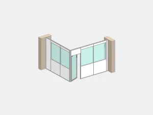 Cloison de bureau en kit 1 bureau 2 faces angle droit NOVOKIT ossature aluminium double paroi mélaminé sur mesure vue 3D