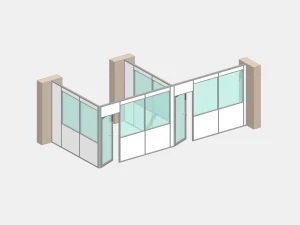 Cloison de bureau en kit 2 bureaux 2 faces angle droit NOVOKIT double cellule aluminium double paroi sur mesure vue 3D