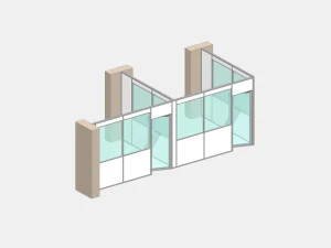 Cloison de bureau en kit 2 bureaux 2 faces angle gauche NOVOKIT double cellule aluminium double paroi sur mesure vue 3D