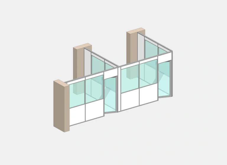 Cloison de bureau en kit d’angle gauche – 2 bureaux, vue 3D