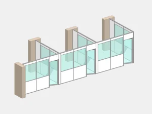 Cloison de bureau en kit 3 bureaux 2 faces angle gauche NOVOKIT triple cellule aluminium double paroi sur mesure vue 3D