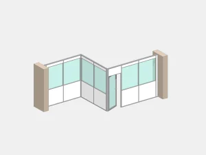 Cloison de séparation bureau - open space en kit NOVOKIT configuration Z ossature aluminium double paroi sans appui mur sur mesure