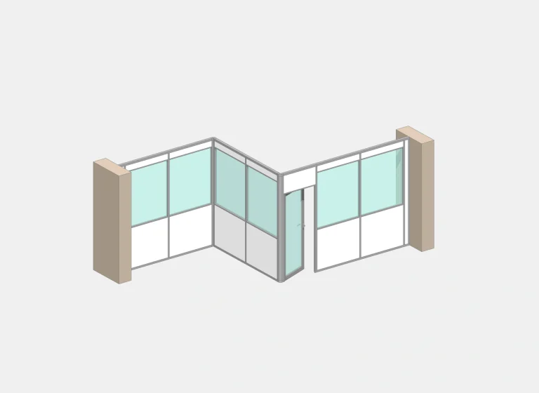 Cloison de séparation de bureau NOVOKIT en Z, trois faces, vue 3D