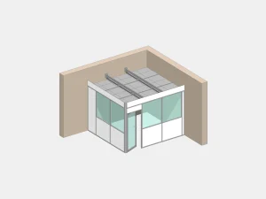 Cabine d'atelier en kit angle droit 1 module NOVOKIT plafond intégré vue 3D