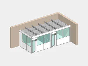 Cabine d'atelier en kit angle droit 2 modules NOVOKIT deux espaces plafond vue 3D pour bureau d'atelier