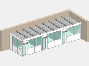 Cabine d'atelier en kit angle droit - 3 modules NOVOKIT trois espaces plafond vue 3D