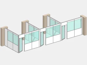 Cloison autoportante angle droit NOVOKIT 3 espaces aluminium thermolaqué ancrage dalle béton atelier sur mesure