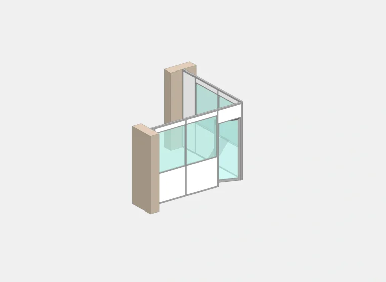 Cloison autoportante NOVOKIT d’angle, deux faces, vue 3D