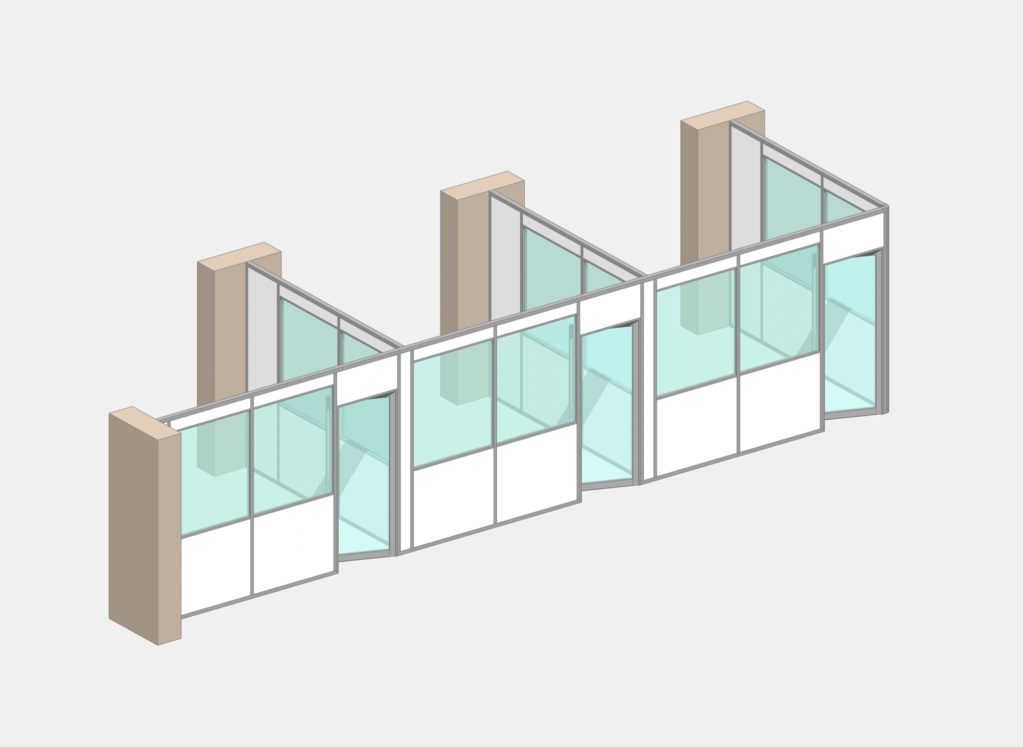 Cloison autoportante angle gauche NOVOKIT 3 espaces aluminium thermolaqué ancrage dalle béton atelier sur mesure