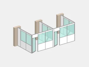 Cloison autoportante 3 faces NOVOKIT 2 espaces 3 faces aluminium thermolaqué ancrage dalle béton atelier sur mesure