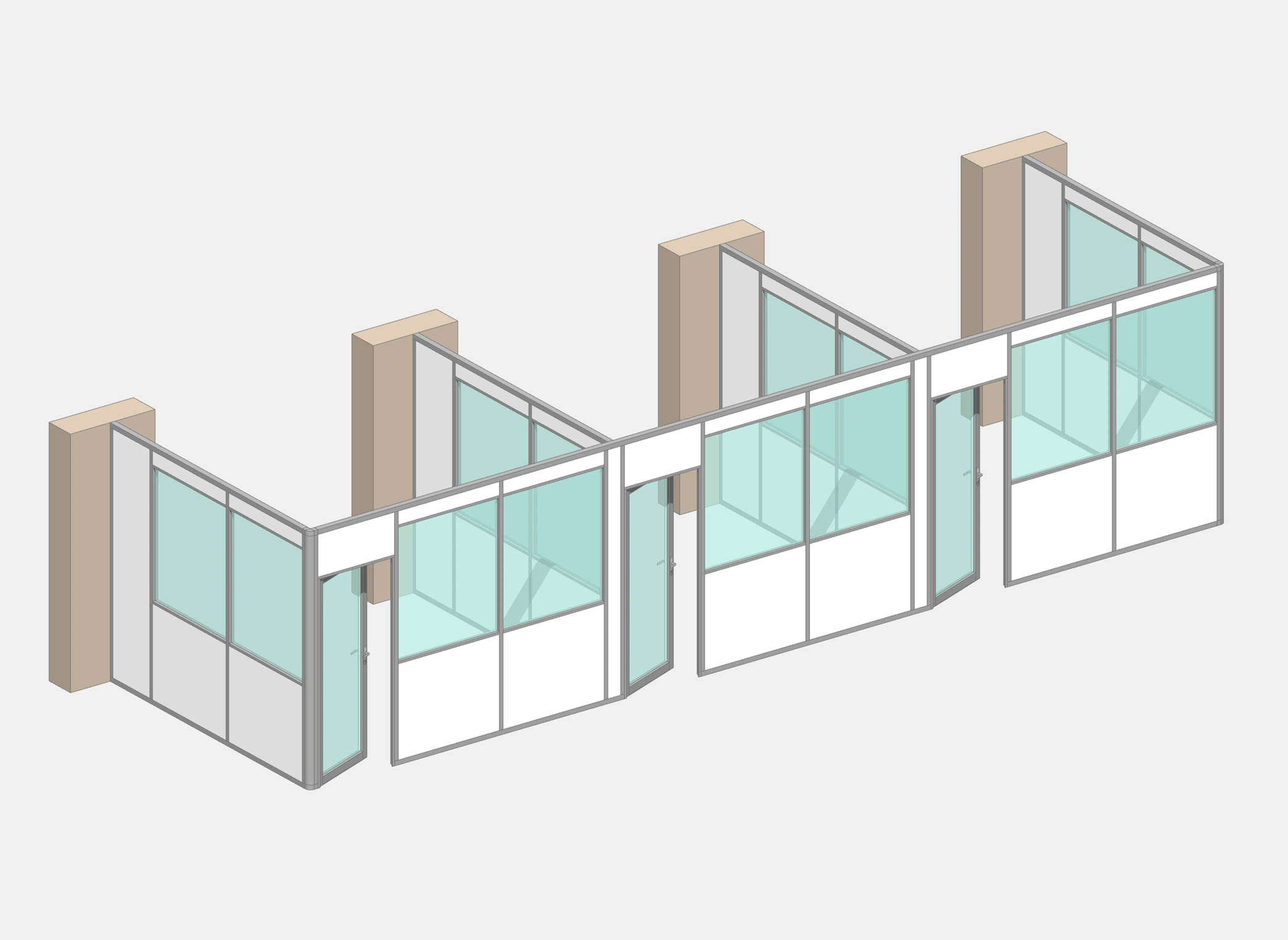 Cloison autoportante 3 faces NOVOKIT 3 espaces 3 faces aluminium thermolaqué ancrage dalle béton atelier sur mesure